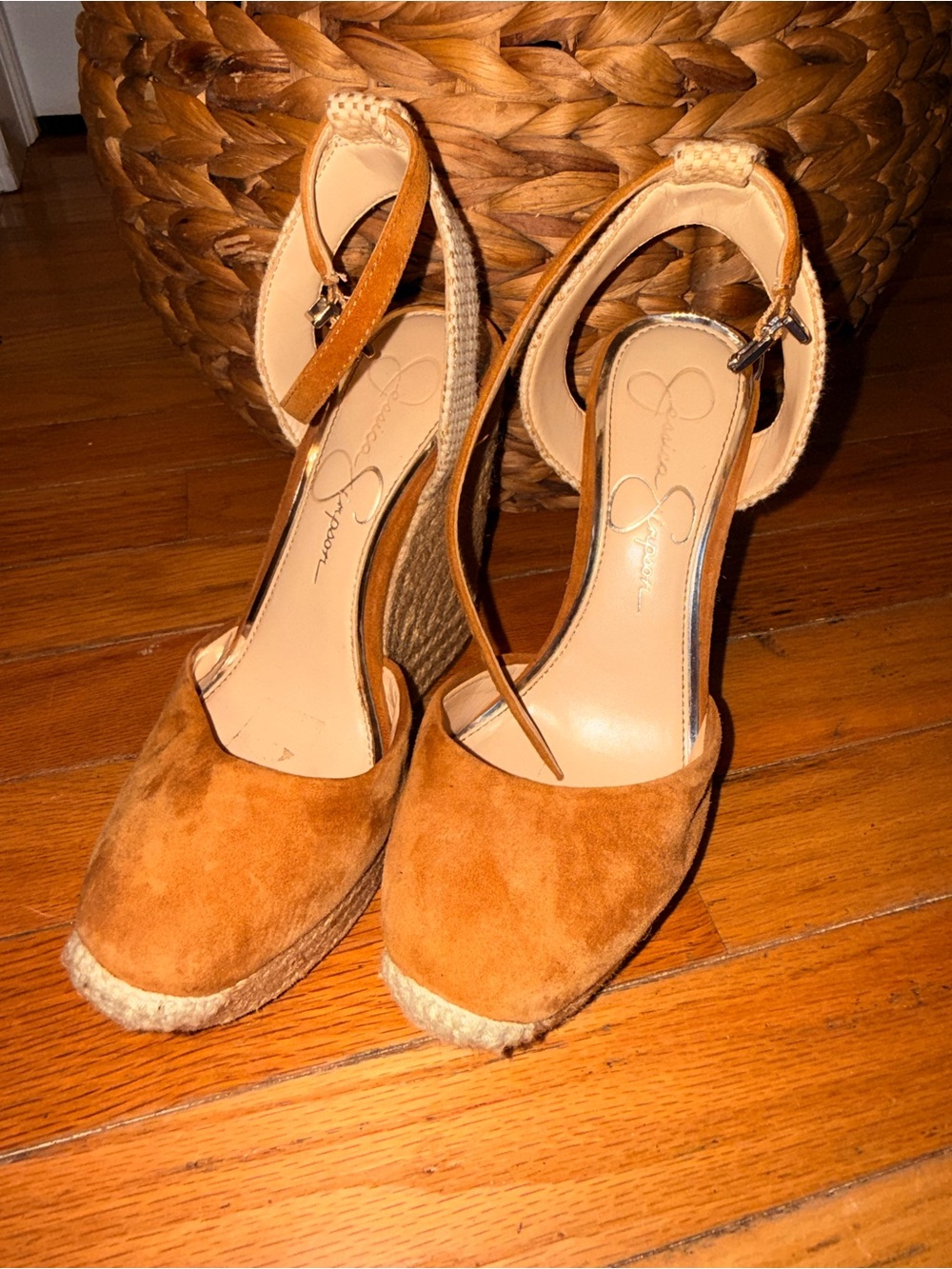 Jessica Simpson Rust Tan Suede Espadrille Wedge Sandals